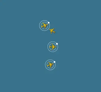 Flugzeug-Icons im Flugradar von Radarbox. Satellitengestützes Tracking ist über ein Satellitensymbol gekennzeichnet.